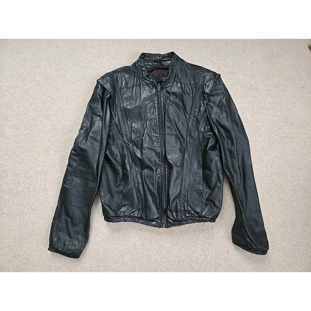 Casablanca‎ Vintage Black Leather Moto Classic Bomber Jacket EU SZ 42